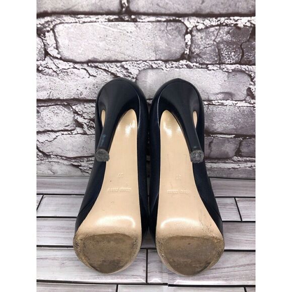 Miu Miu Blue Leather Peep Toe Platform Stiletto Heels Women’s Sz 37EU/6.5M US - Picture 14 of 16